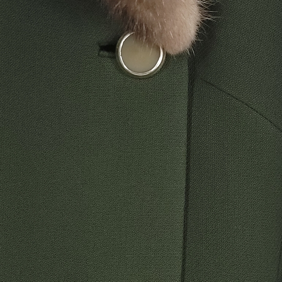 Vtg Lord & Taylor Coat Women's S? Faux Fur Collar Green Lined Retro Look - Picture 9 of 13